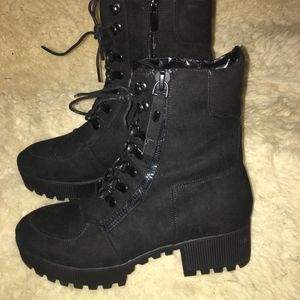 Nasty Gal black lace up boots with block heel
